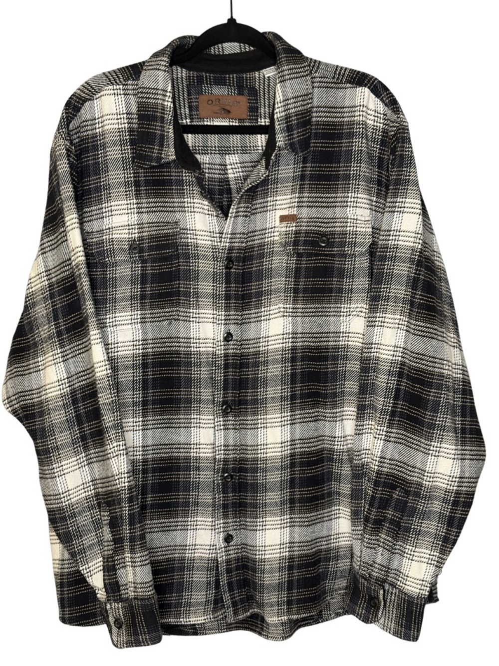 Orvis Plaid Flannel Shirt Mens XXL Black White Heavy Cotton Button Up